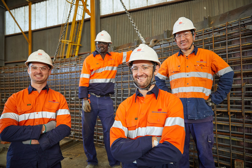 Reinforced Earth precast concrete manufacturing colleagues pictured within our Perth factory.