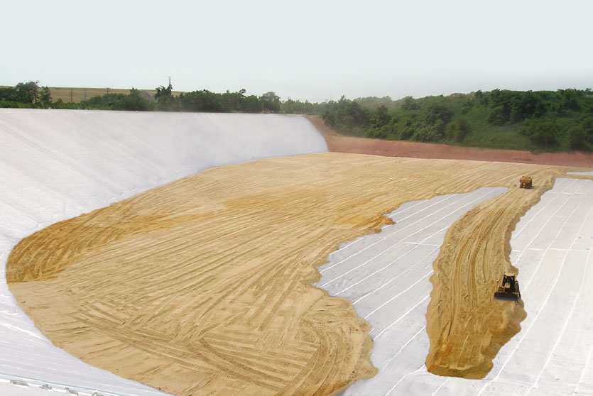 The DRAINTUBE geosynthetic drainage system photographed from a drone at a mine site